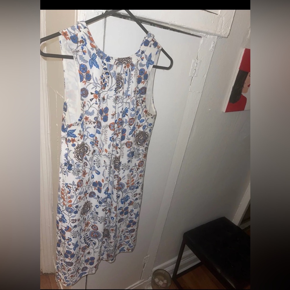 H&M White Midi Dress with Blue & Brown Floral Print